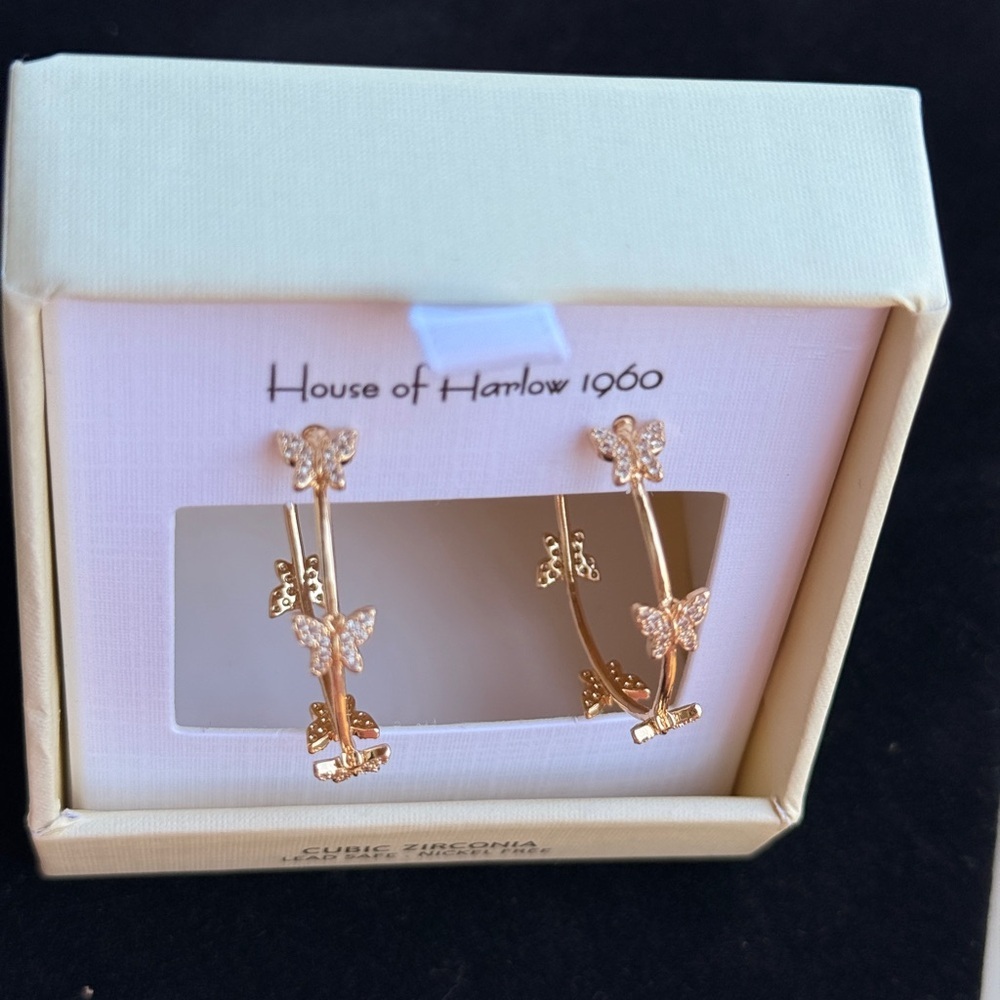House of Harlow 1960 Gold Butterfly Hoop Earrings - Picture 6 of 7